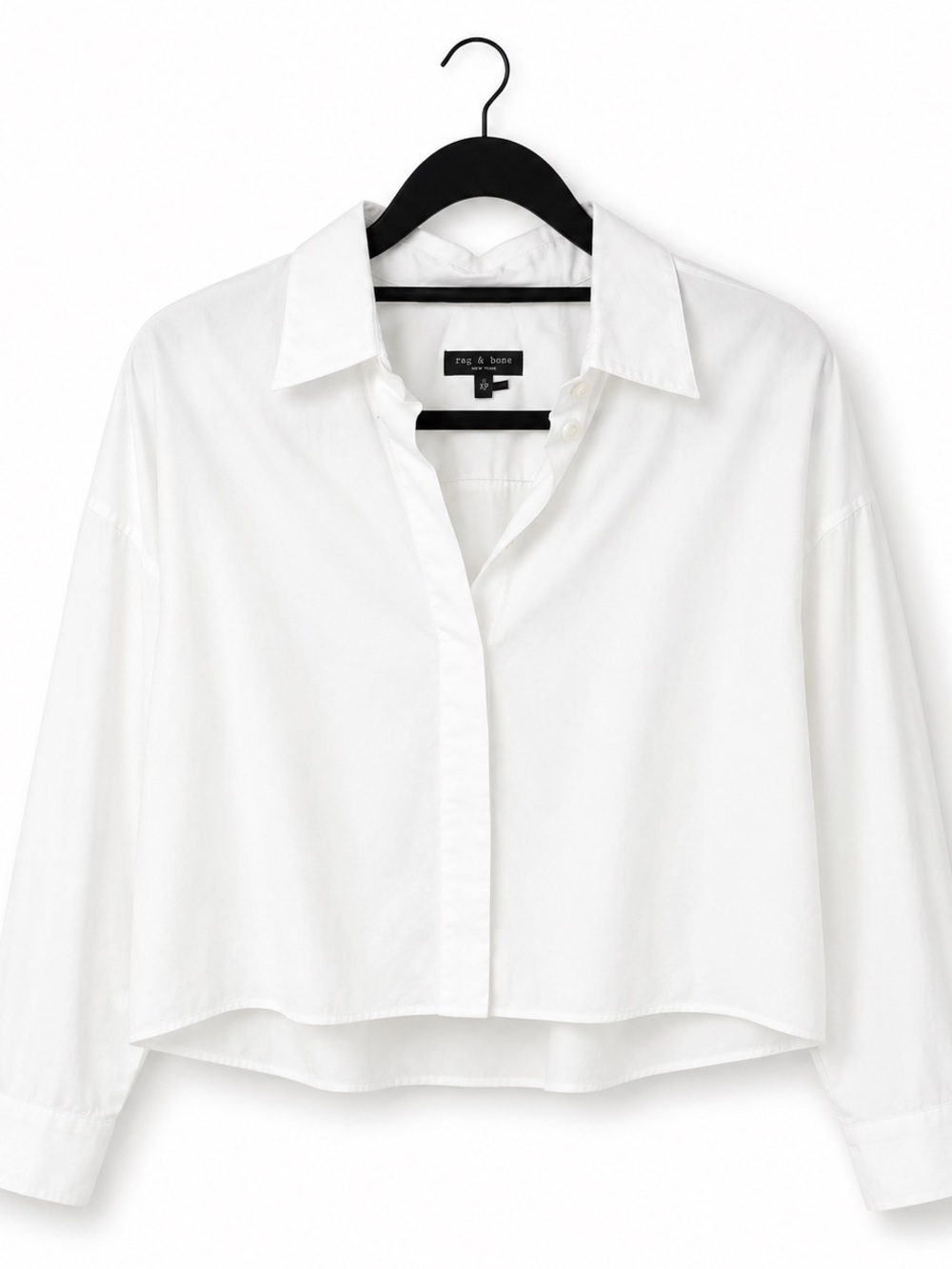 rag & bone White Cropped Collared Button-Down Shirt